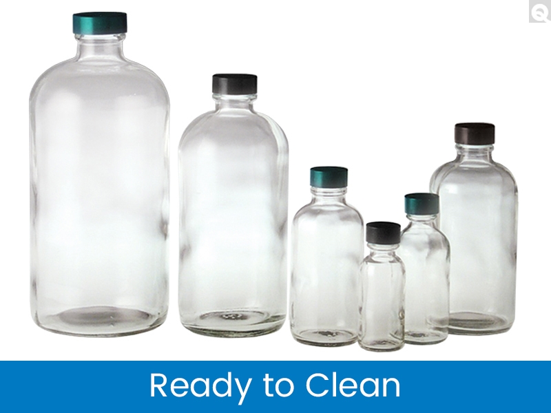 Boston Round Bottles - Clear, Ready To Clean