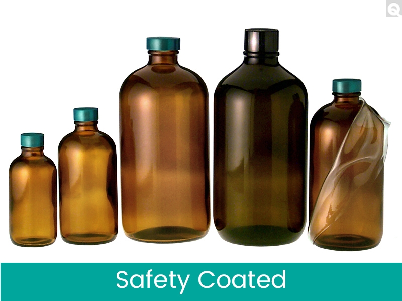 Safety Coated Boston Round Bottles - Amber