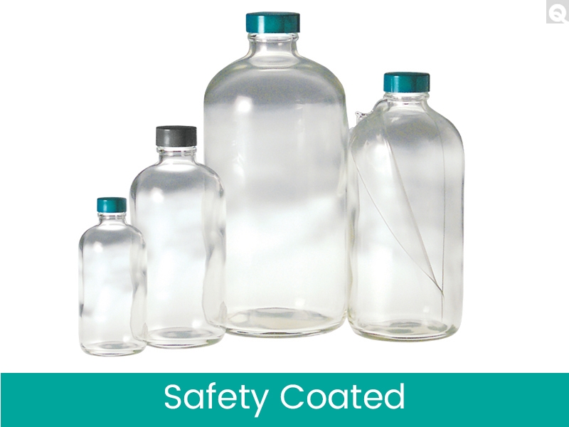 Safety Coated Boston Round Bottles - Clear